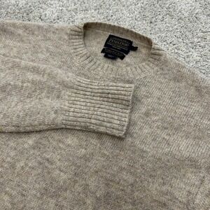 Pendleton Sweater Large Tan Washable Shetland Wool Crewneck Heather Oatmeal